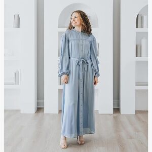 The Drop Women's Blue Fog Ruffle Sleeve Tie Maxi Dress by @withloveleena